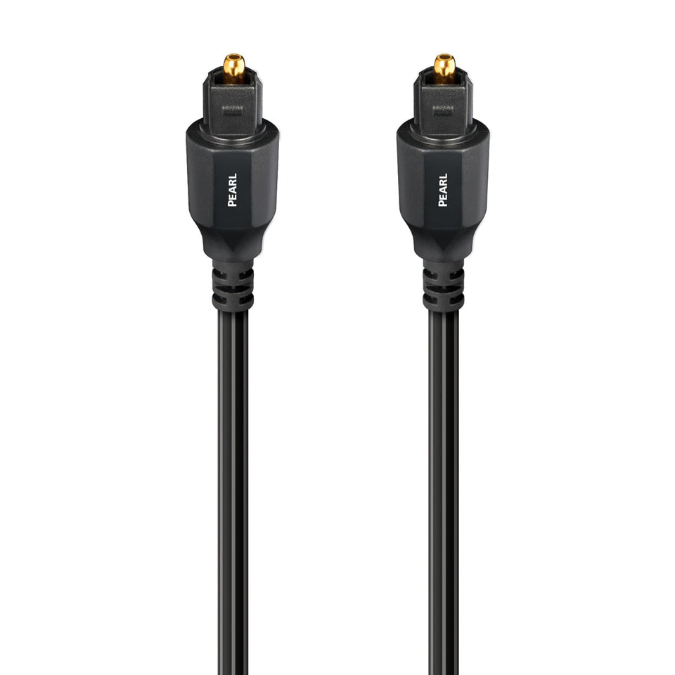 AudioQuest Pearl front connector showing fit and secure TOSLINK connection benefit