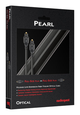 AudioQuest Pearl cable connected between TV and soundbar for clean signal transfer benefit