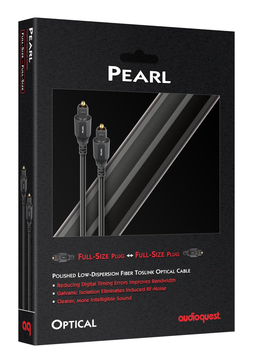 AudioQuest Pearl cable in a living room setup connecting TV to soundbar for clearer dialogue and music