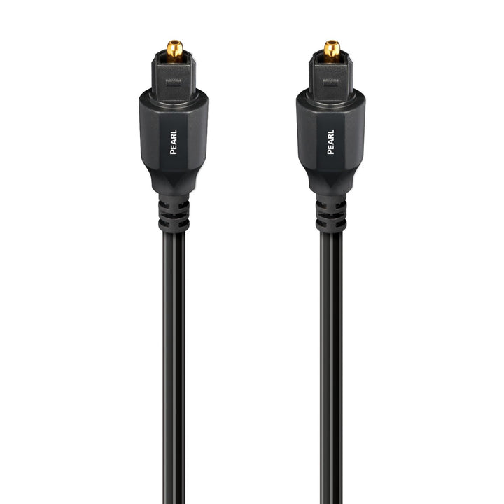 AudioQuest Pearl Optical front connector showing secure TOSLINK fit and reliable connection