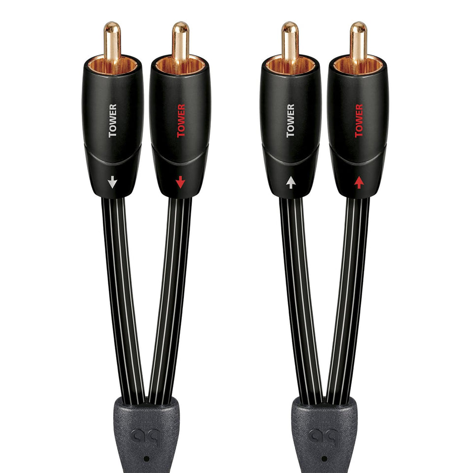 AudioQuest Tower RCA interconnects front view for clean signal transfer.