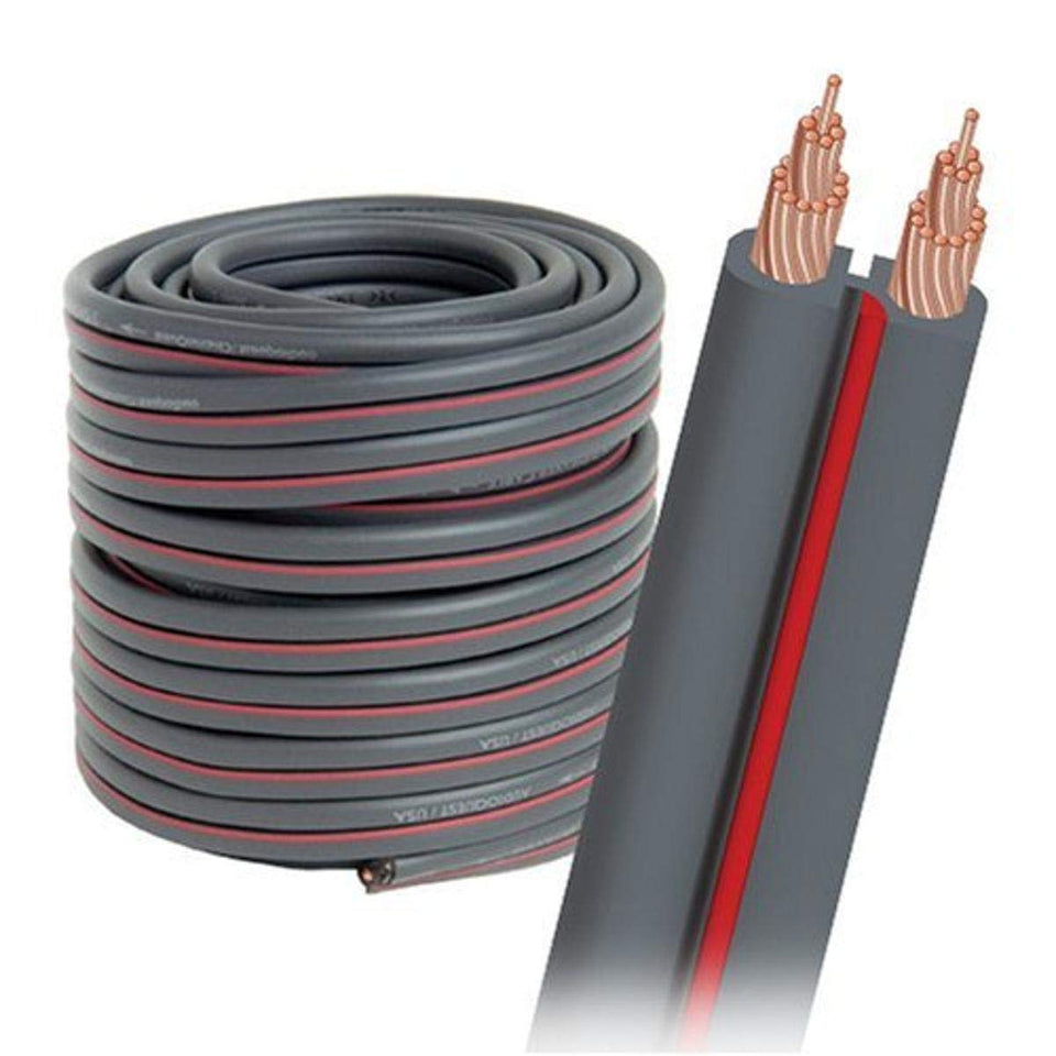 AudioQuest X-2 bulk speaker cable, 14 AWG, gray jacket, spool, ideal for clear signal transmission.