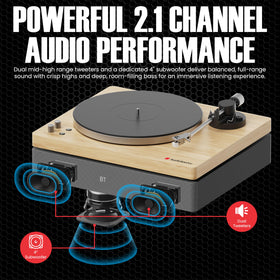 Audiosource unit with lid open shows easy record placement and inspection