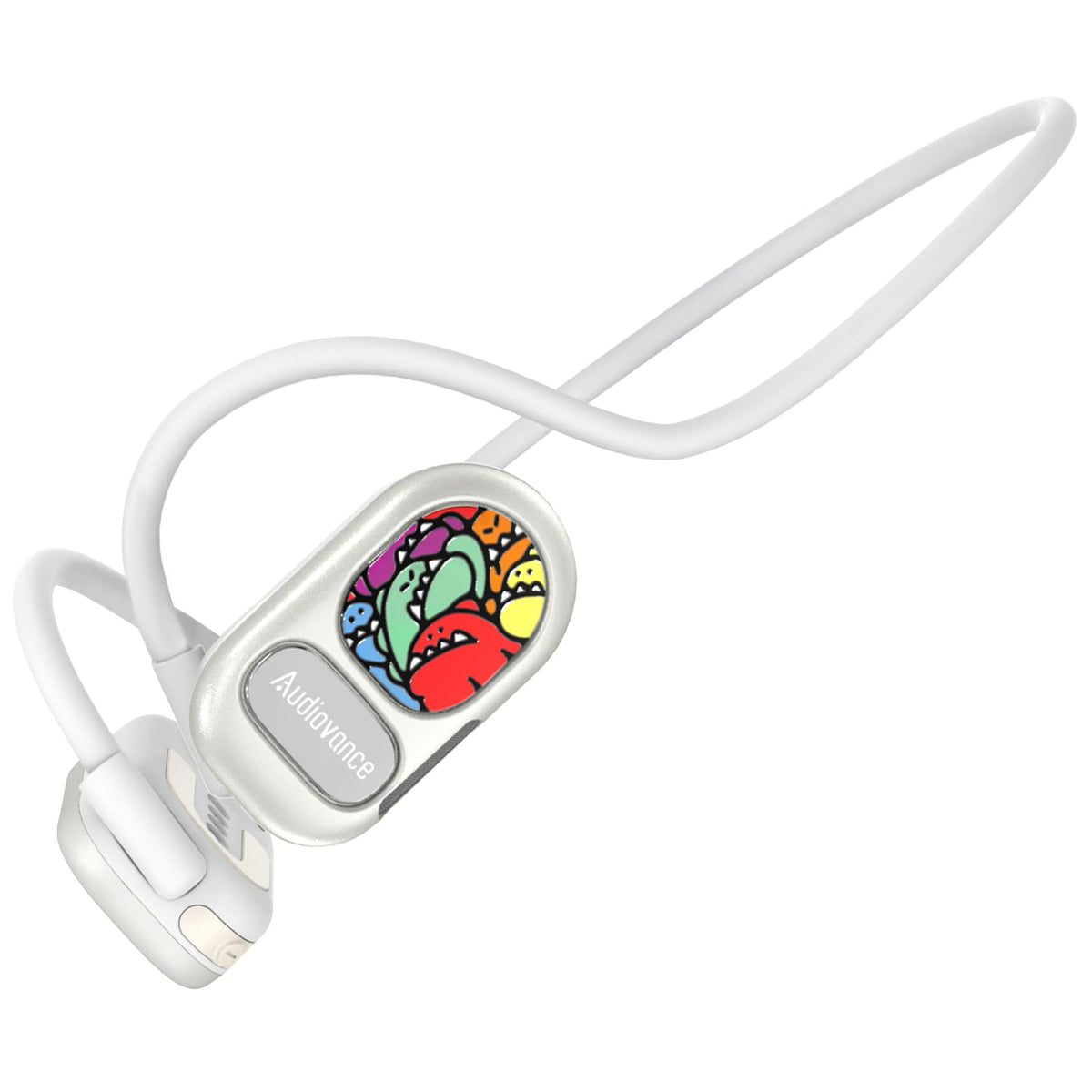 Audiovance OpenComfy CF201 front view shows slim open-ear design for comfortable workouts.