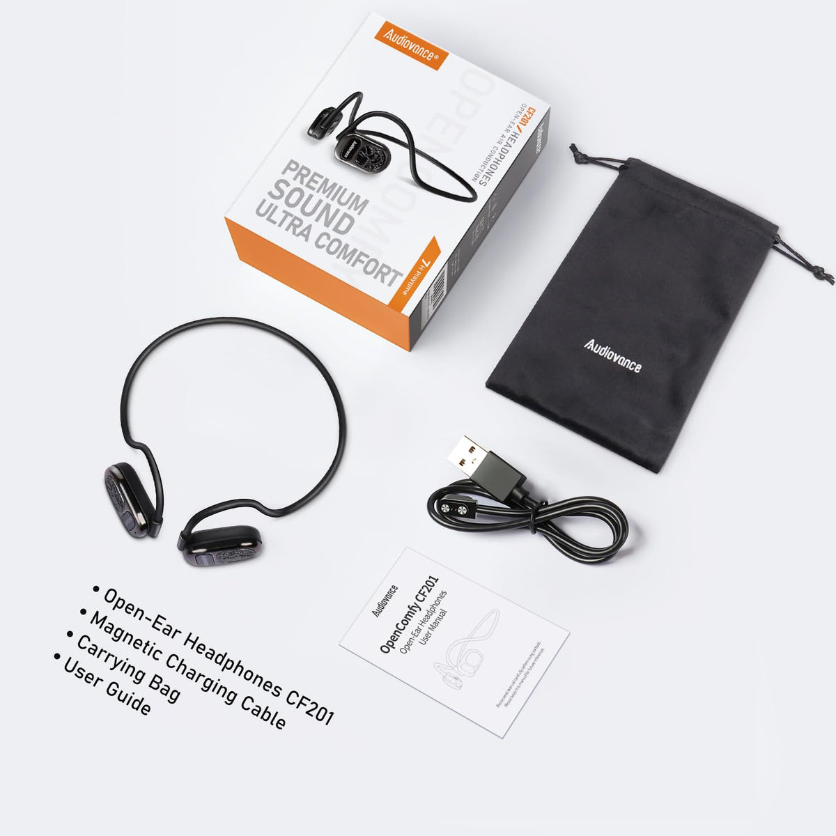 Lightweight 18g design of Audiovance CF201 for comfortable wear