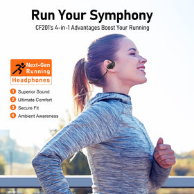 CF201 ergonomic earhooks provide secure fit during intense workouts