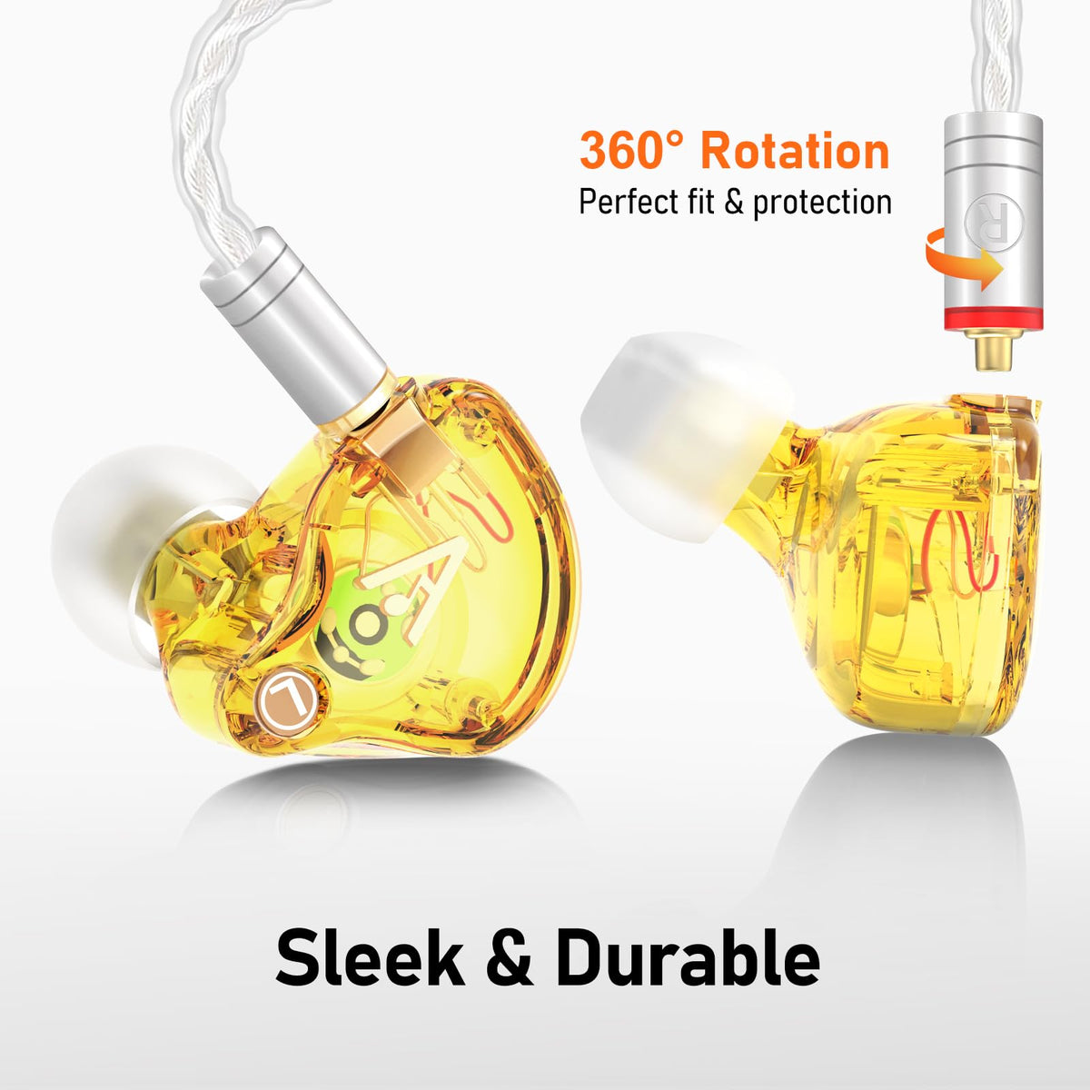 Audiovance Vibes 202 worn with preformed earhook showing secure fit for active use