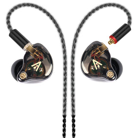 Audiovance Vibes 202 front view showing sleek resin shells and silver-plated cable for professional monitoring