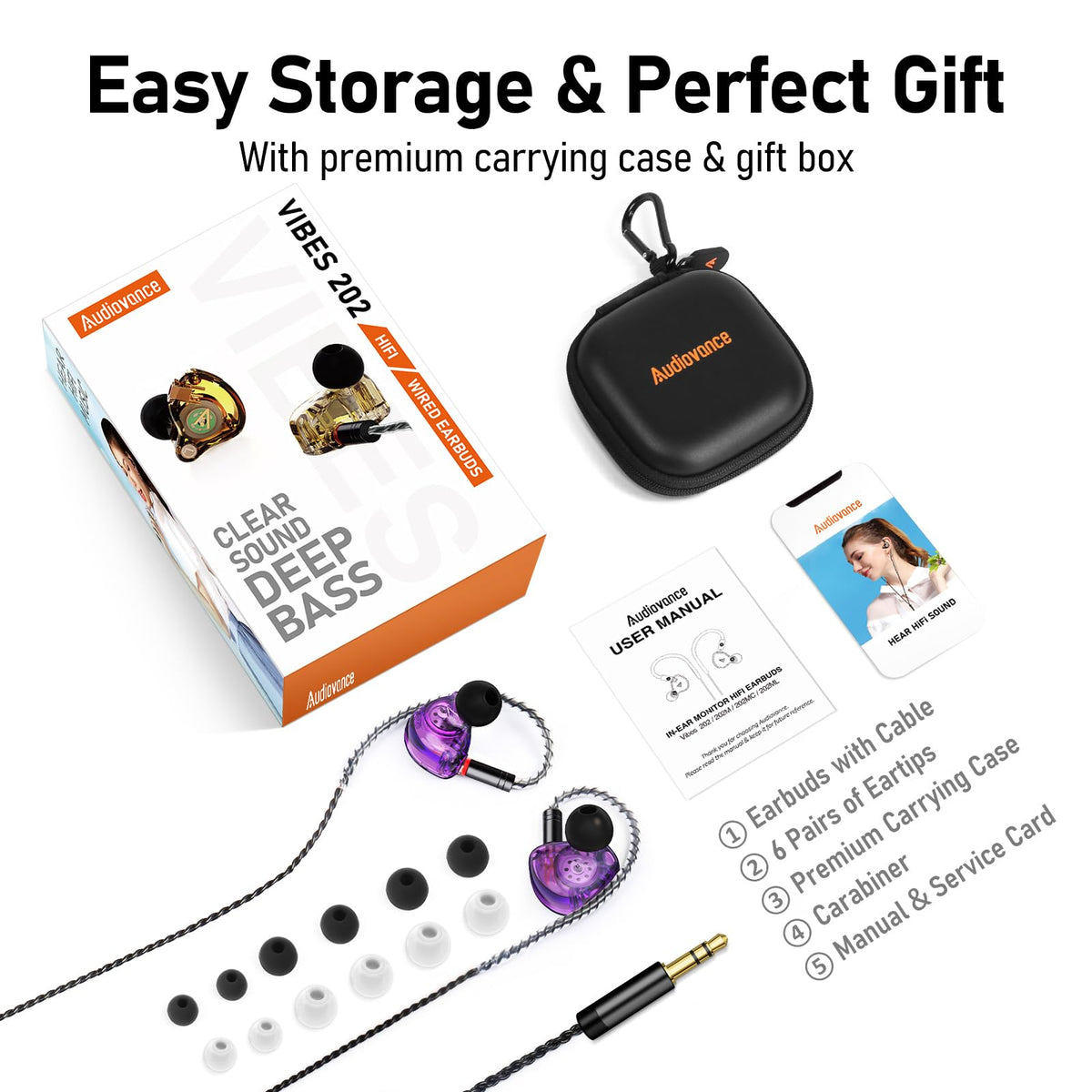 Audiovance earbud worn with over-ear hook for stable stage fit