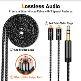 Audiovance Vibes 202 MMCX and 3.5mm gold-plated connectors for reliability