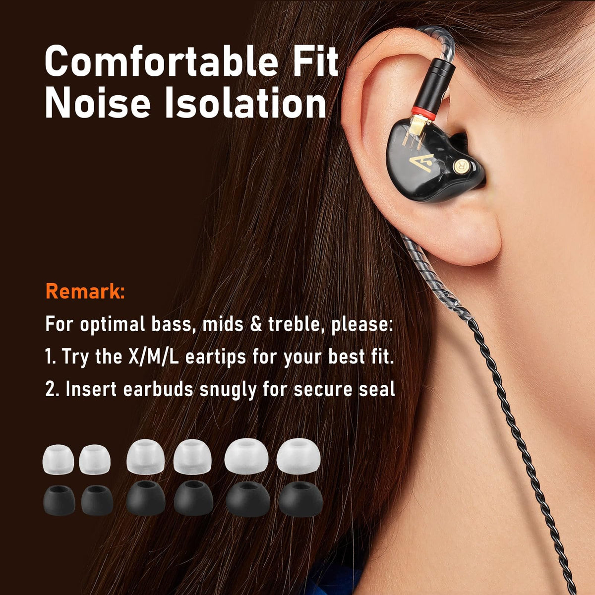 Audiovance Vibes 202 worn in ear in a live setting showing secure over-ear fit and stage-ready isolation