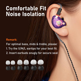 Audiovance earbuds next to coin to show compact scale and portability