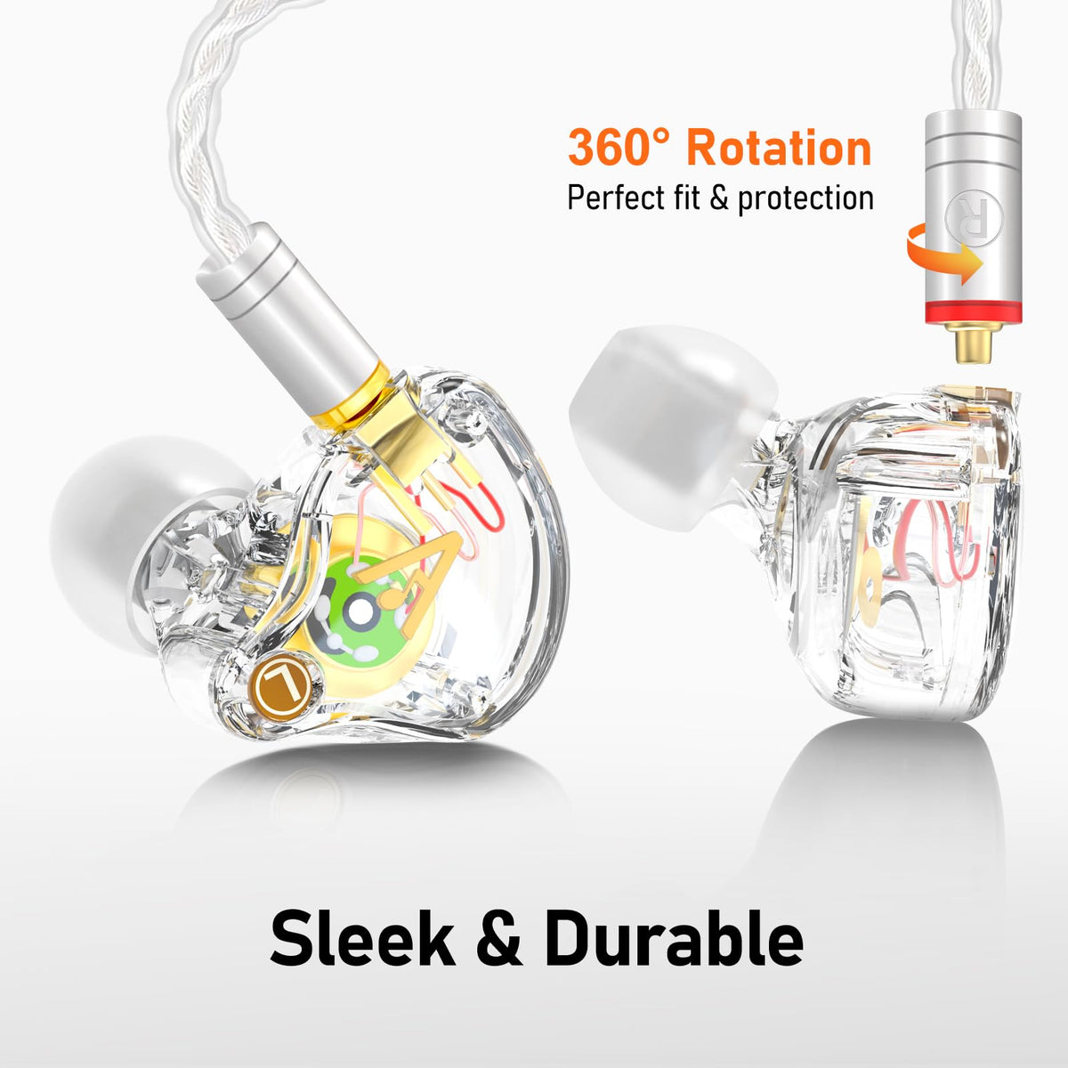 Audiovance earbuds next to smartphone showing size and scale