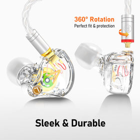 Audiovance earbuds next to smartphone showing size and scale