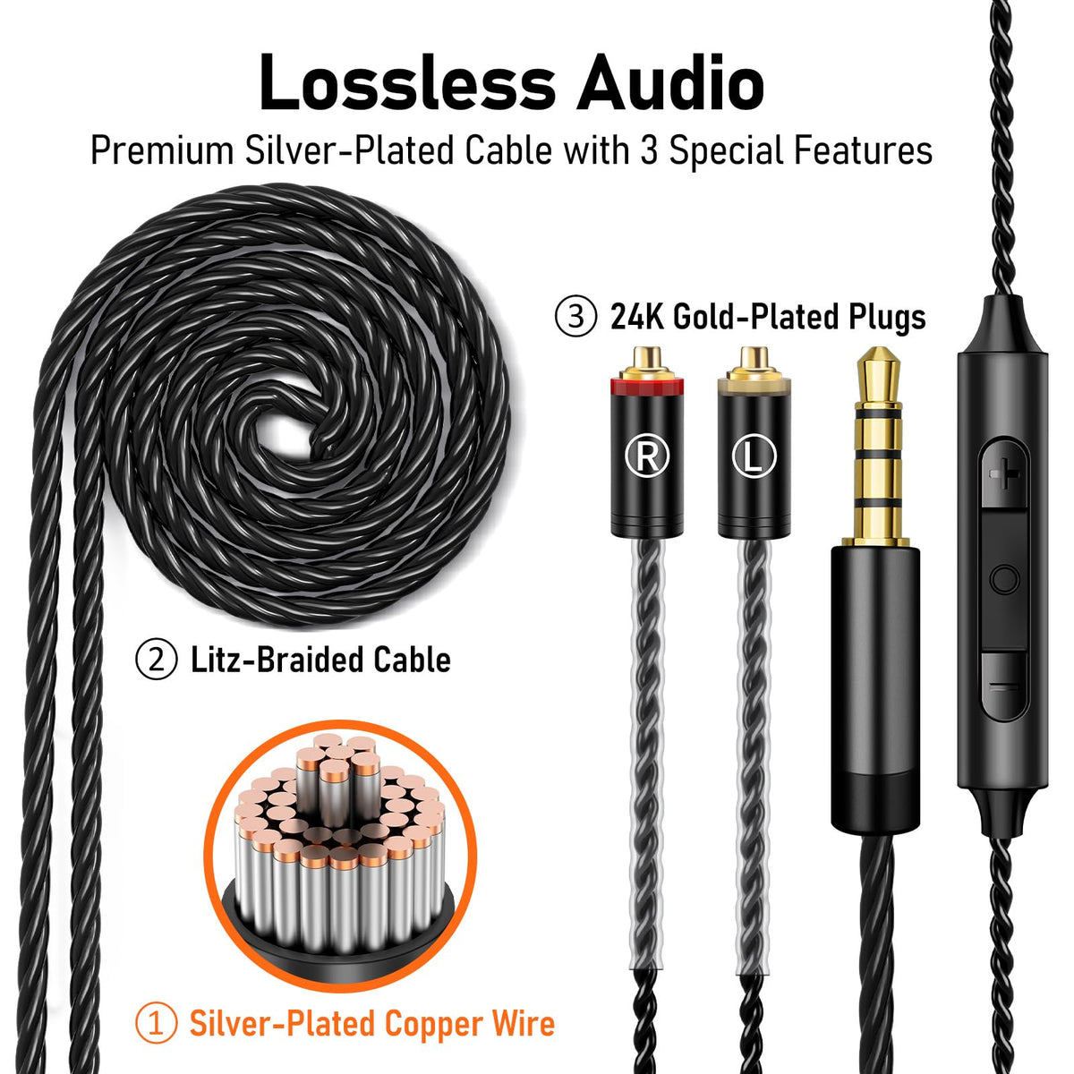 Audiovance Vibes 202M MMCX connector and 3.5mm plug for secure, durable connections