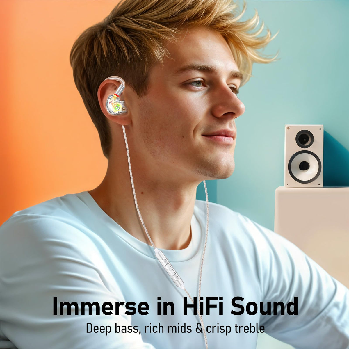 Audiovance Vibes 202M transparent shell close-up highlighting craftsmanship
