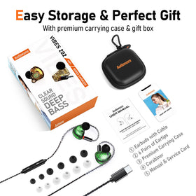 Audiovance Vibes 202MC carrying case open to organize earbuds and extras