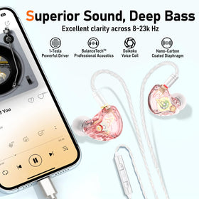 Audiovance earbud closeup showing resin shell for comfortable, durable fit.