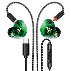 Audiovance Vibes 202MC front view showing earphones and USB‑C plug for high fidelity