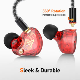 Audiovance in-ear fit with over-ear hook for stable wear during movement