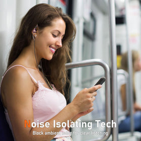 Audiovance commuter using earbuds on a city train for focused listening