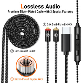 Audiovance gold-plated MMCX connector and USB-C plug ensuring reliable contact