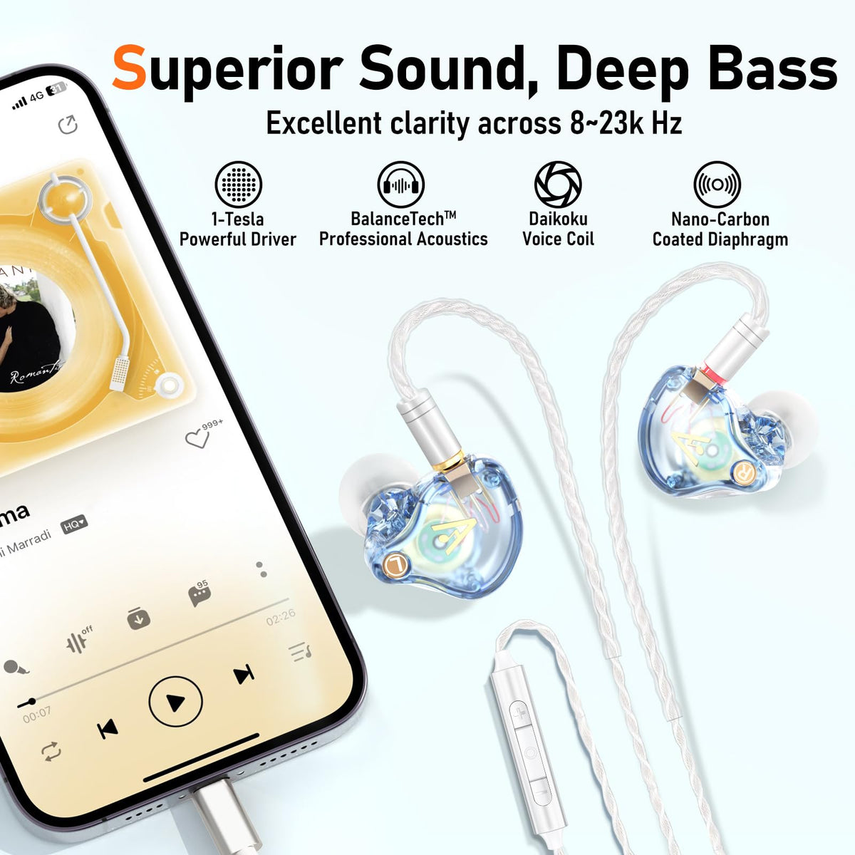 Audiovance Vibes 202ML driver and acoustic chamber detail for clearer sound