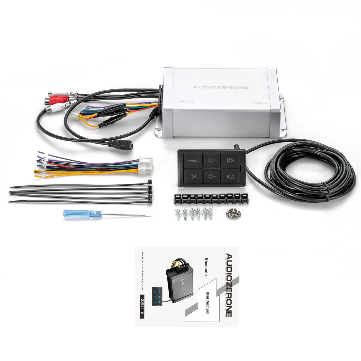 Audiozerone Marine Bluetooth Amplifier installation-ready for vehicle mounting