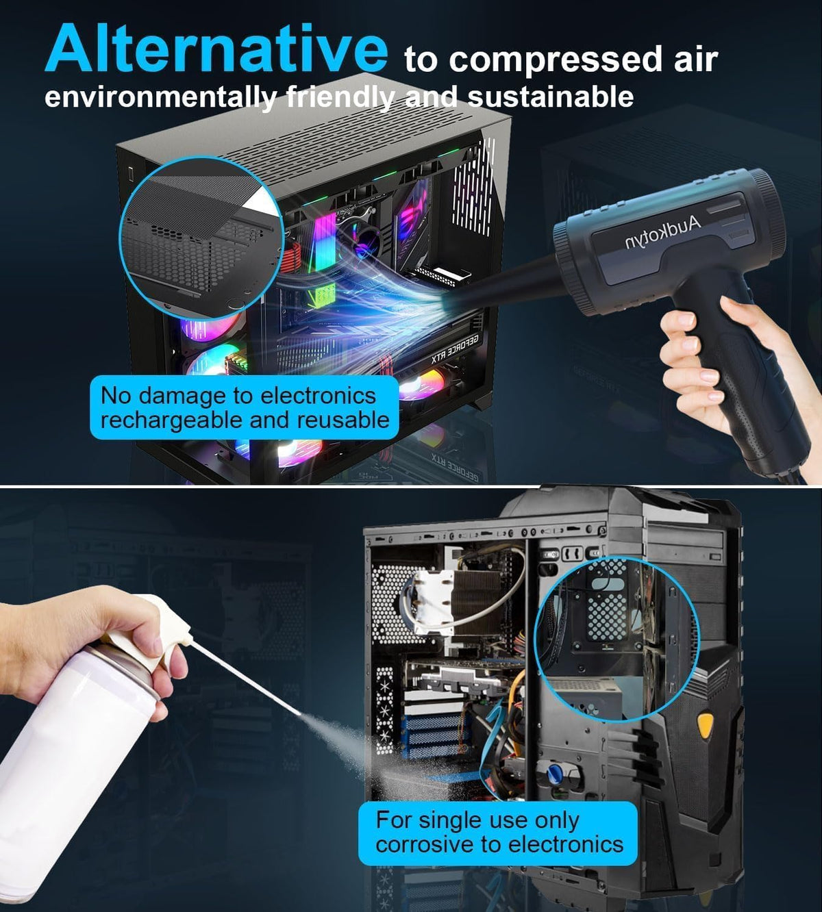 Audkotyn lightweight cordless duster ideal for portable cleaning.