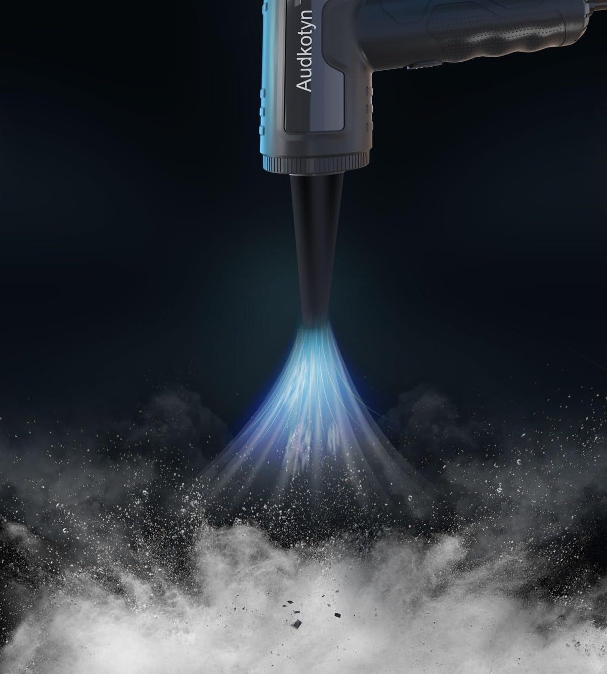 Audkotyn duster showing eight attachments for versatile, precise cleaning tasks.