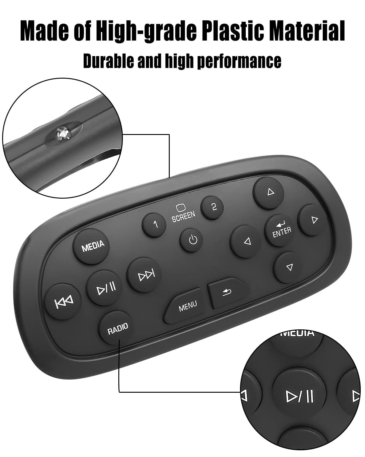 AUGREX remote close-up shows soft, responsive buttons.
