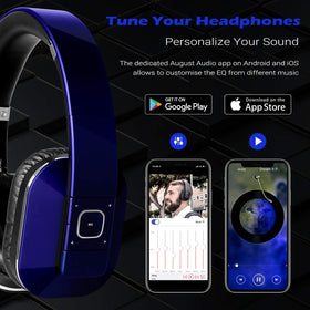 August EP650 blue headband adjustment shows secure, customizable fit during travel