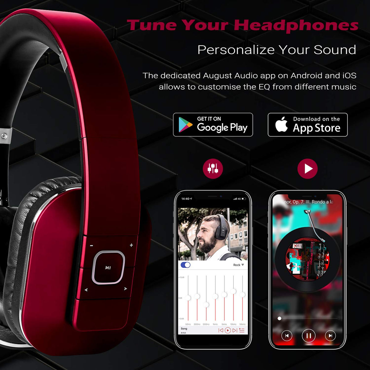 August EP650 headphones red side view showing comfortable profile