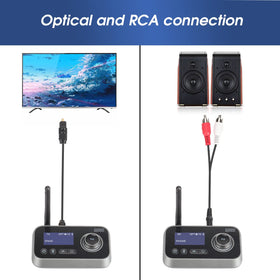 August MR280 in a living room sending TV sound to wireless headphones for private listening