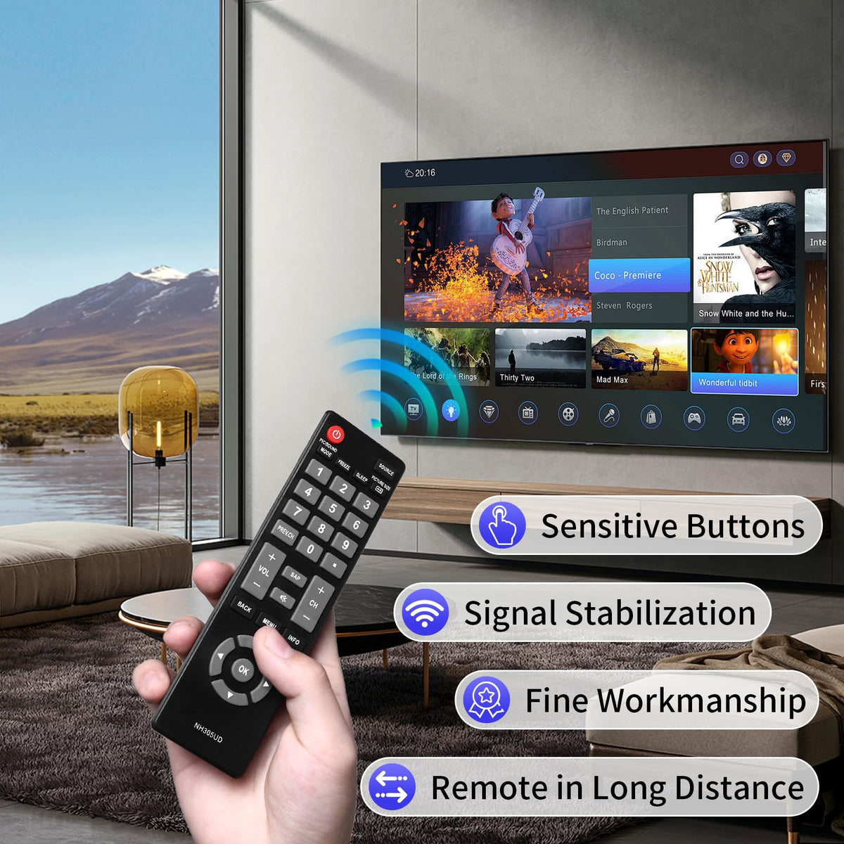 NH305UD strong signal range demonstrated across a living room.