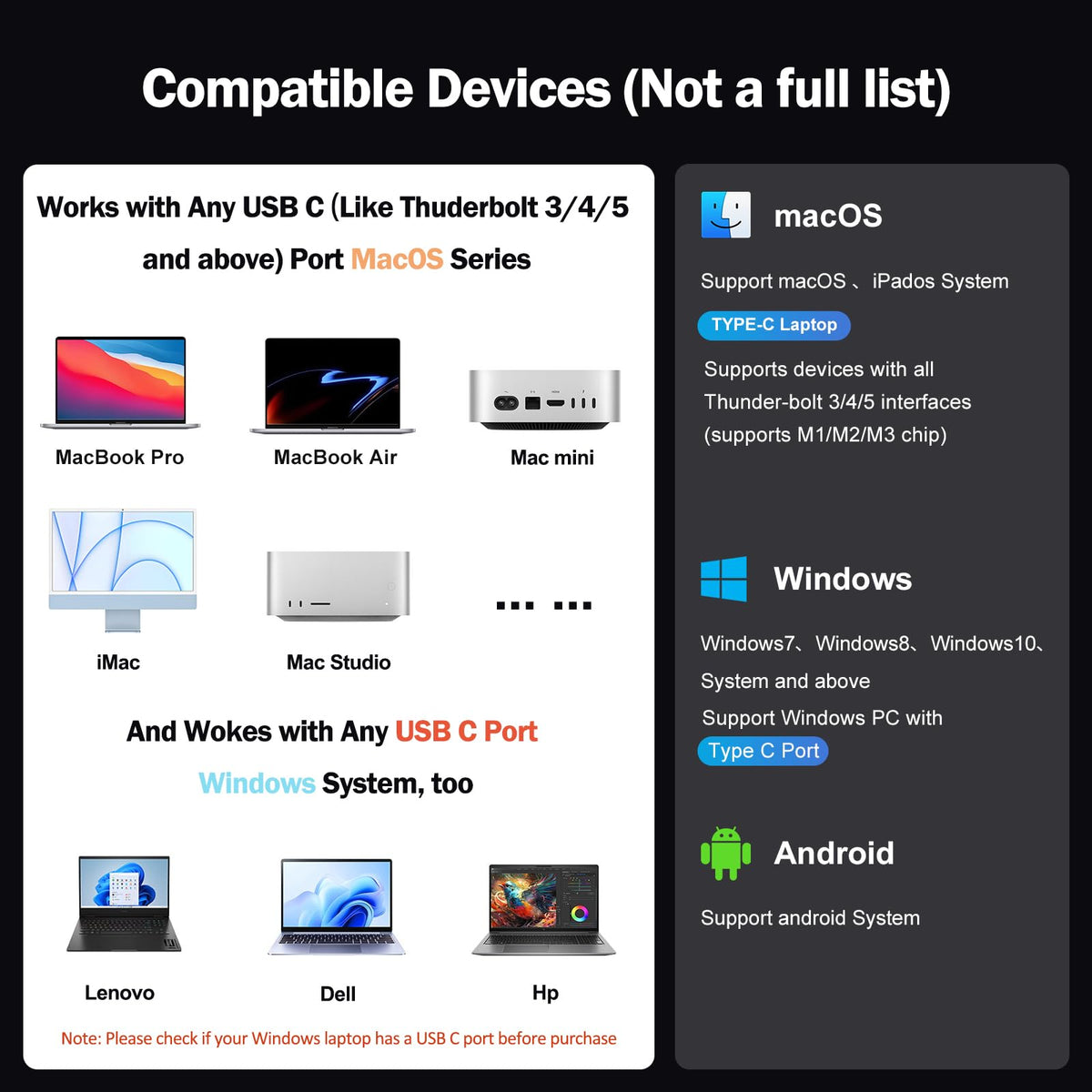 AUIMCE USB-C to USB-C cable included for seamless setup