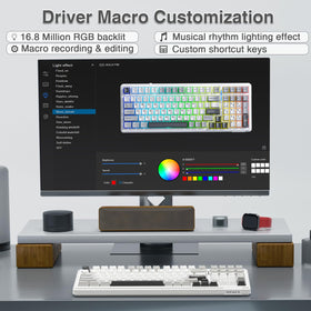 AULA F99 paired with a tablet showing multi-device convenience and portability