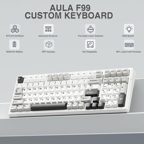 AULA F99 double-shot PBT keycaps close-up, durable legends and texture benefit