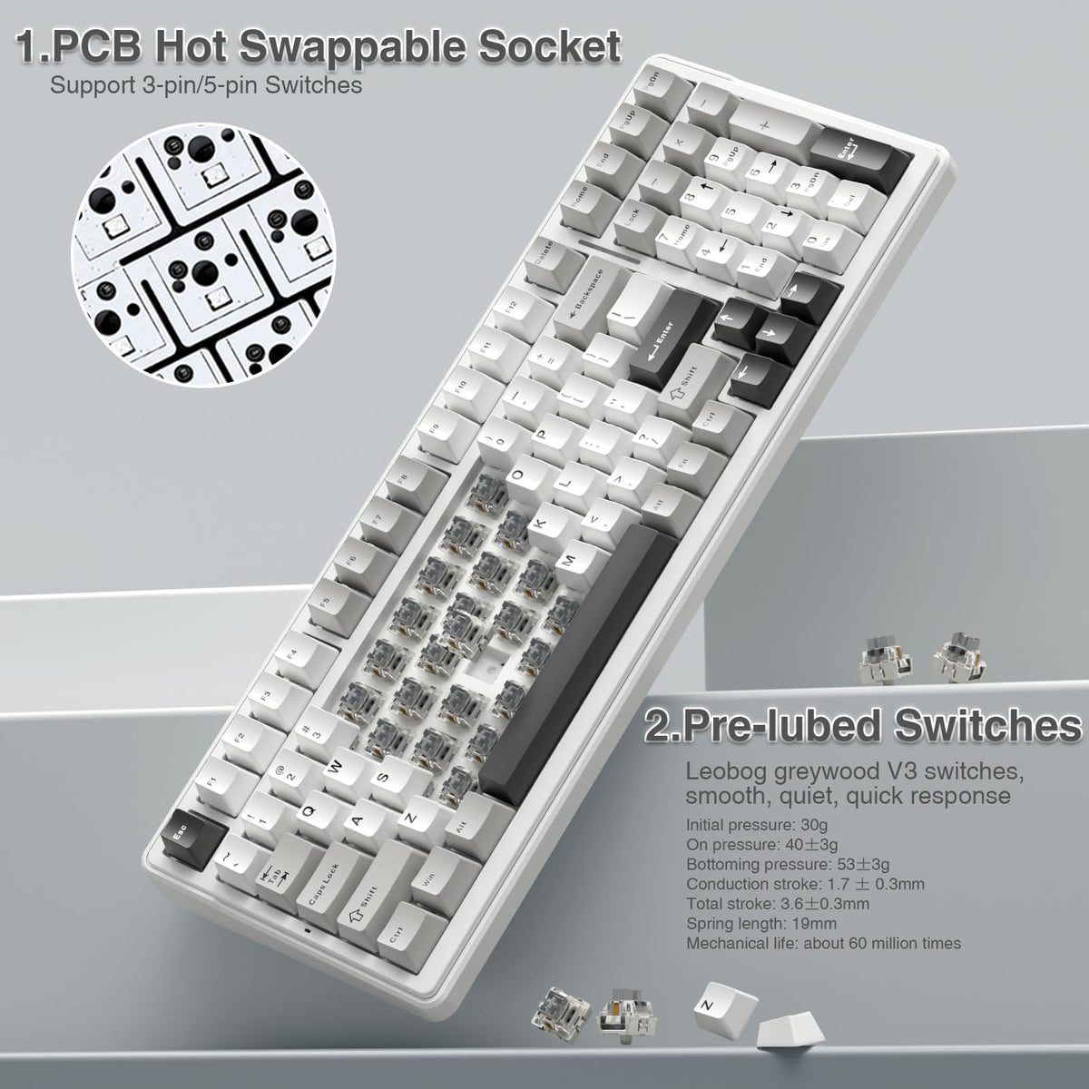 AULA F99 side profile illustrating slim design and comfortable typing angle