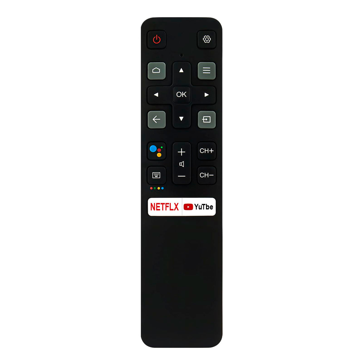AULCMEET RC802V remote front view for TCL TV with intuitive control.