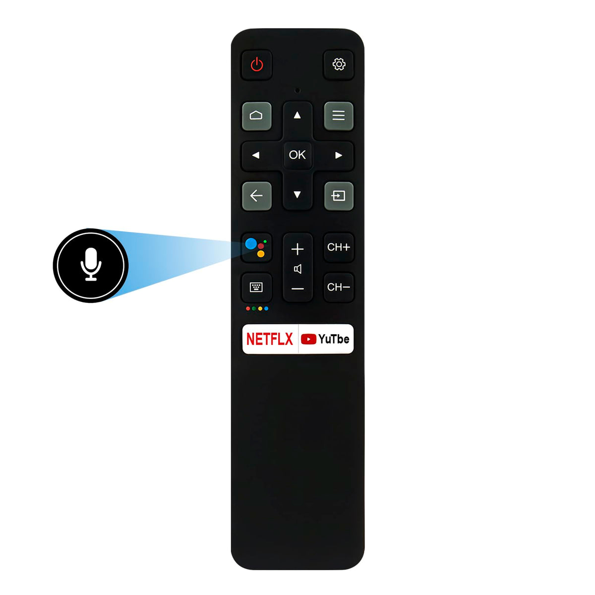 AULCMEET RC802V remote with voice control enables hands-free TCL searches.
