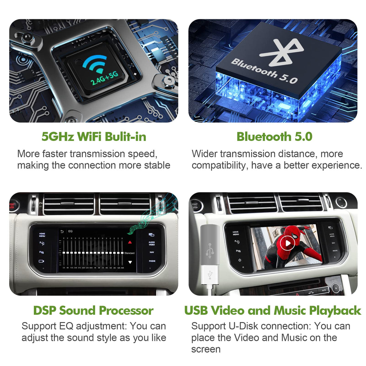 AUMUME reverse camera compatibility for safer parking in select Land Rovers.