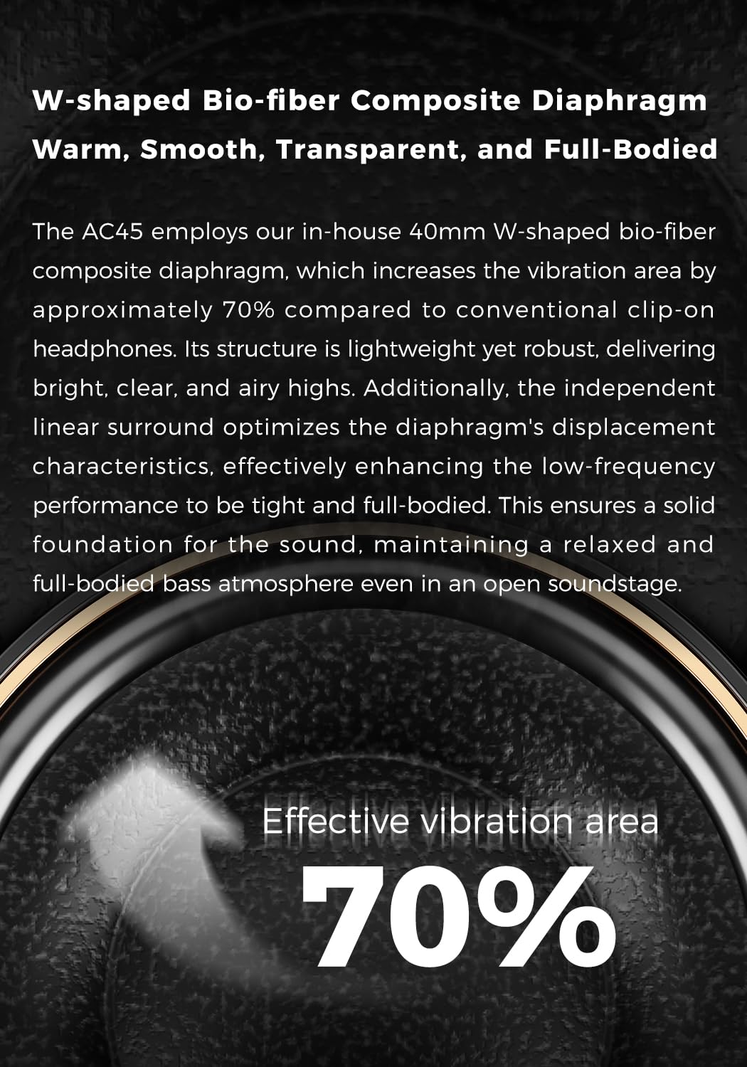 Aune AC45 independent linear surround system illustration highlighting fuller bass.