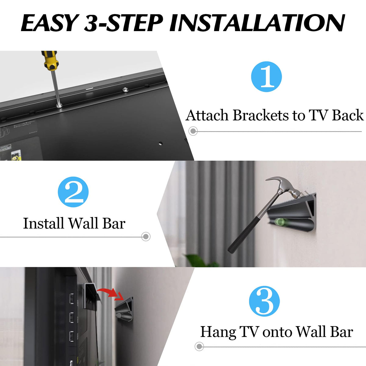 Solid cold-formed steel construction provides sturdy support for wall mounting