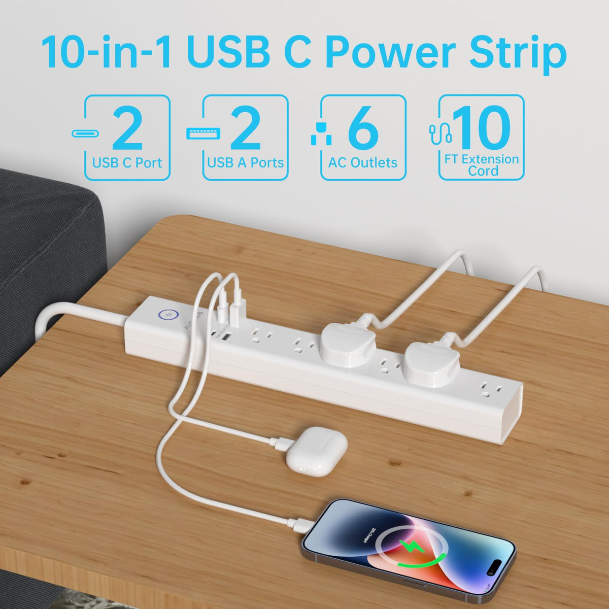 AUOPLUS 10ft flat-plug extension cord for flexible placement