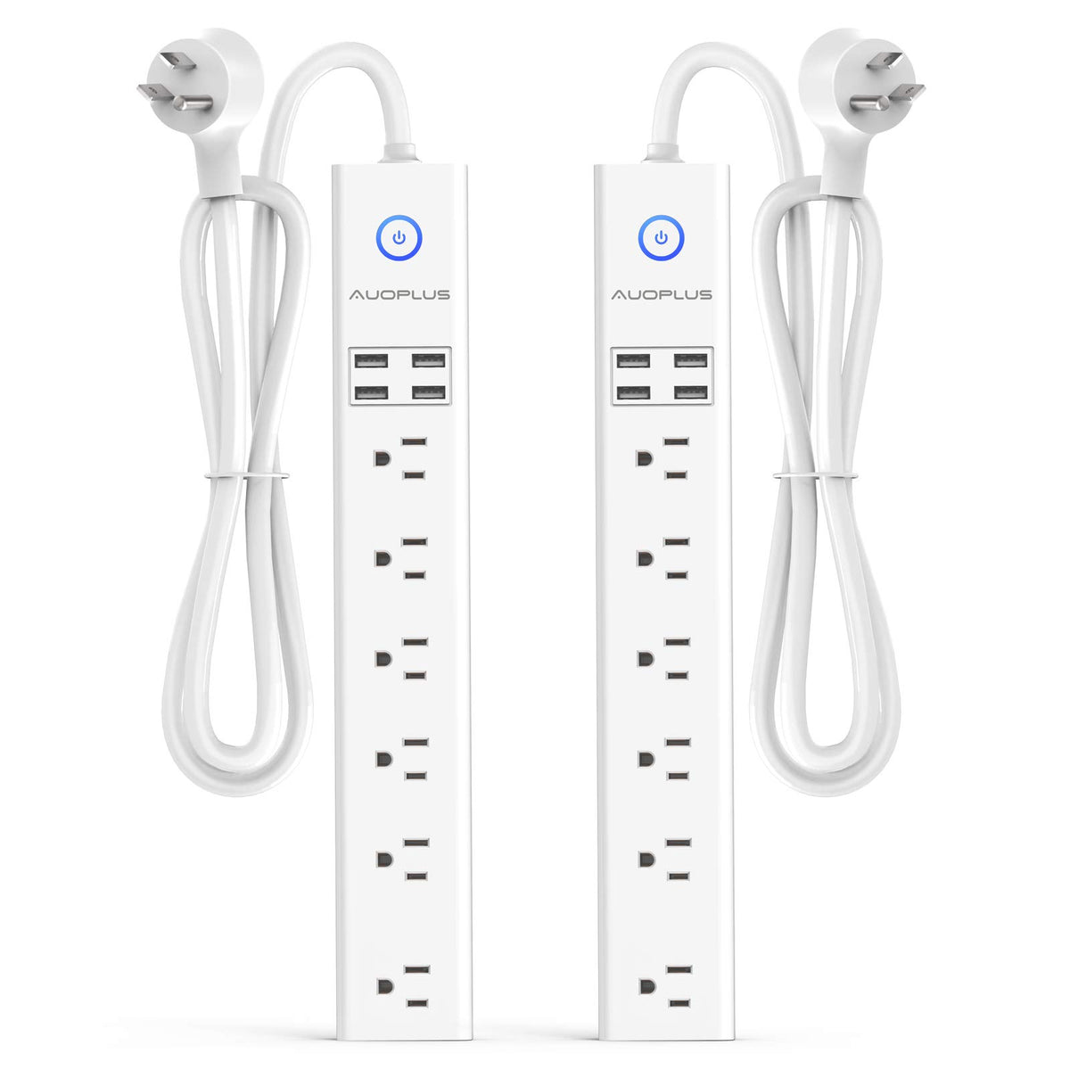 AUOPLUS 2-pack power strip with flat plug keeps outlets accessible.