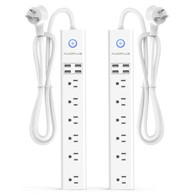 AUOPLUS 2-pack power strip with flat plug keeps outlets accessible.
