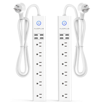 AUOPLUS 2-pack power strip with flat plug keeps outlets accessible.