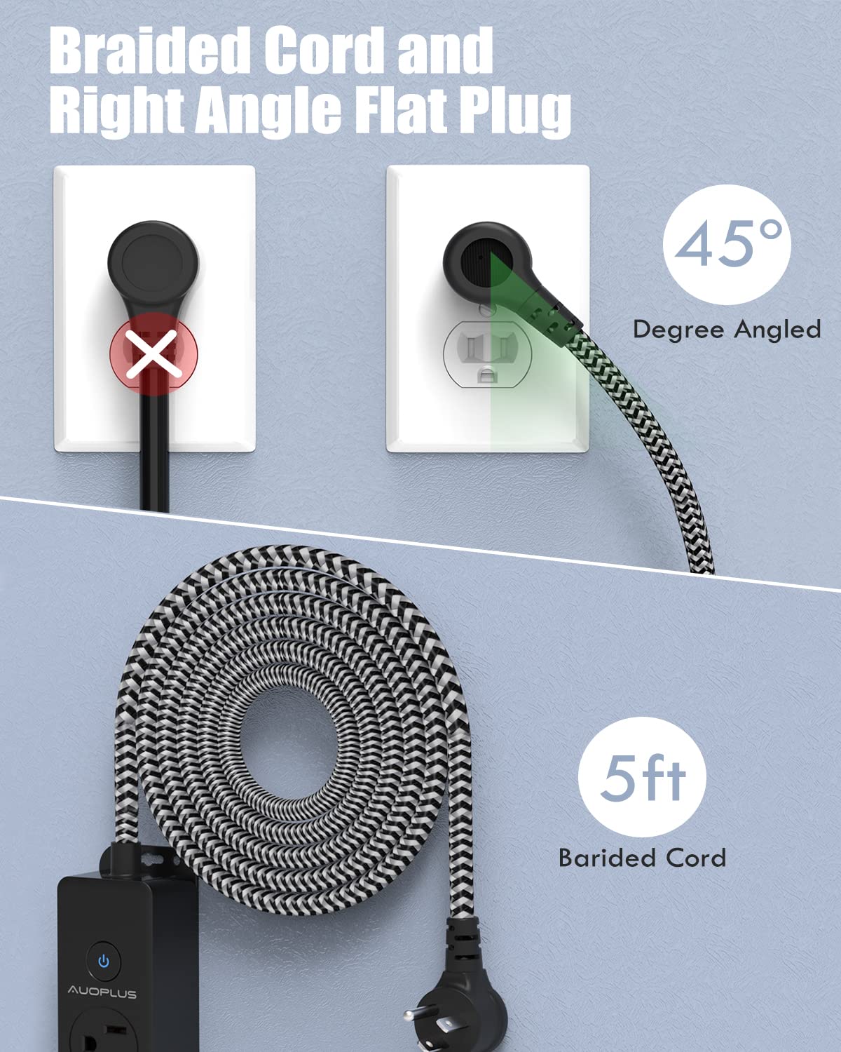 AUOPLUS braided extension cord adds durability and tangle-free setup
