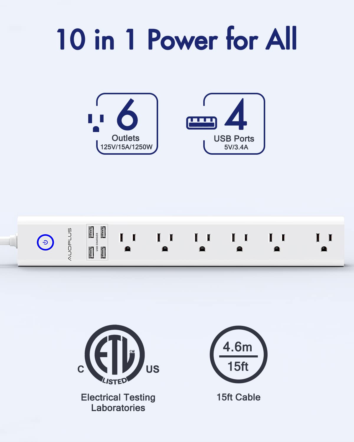 AUOPLUS close-up of USB ports with Smart IC, faster safer charging